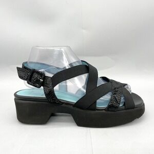 Thierry Rabotin Womens 39 9 Sandals Black Snake Print Platform Strappy Slingback